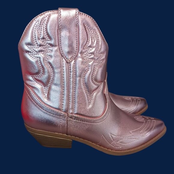 Soda Blazing Western-Style Ankle Boots Stitched Pointed  Toe Metallic Rose Sz 9 - Picture 14 of 16